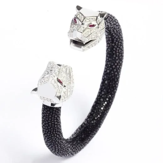 Tigris Geo 925 White Sapphire & Ruby Stingray Bracelet, view 4 – Viktor Alexander
