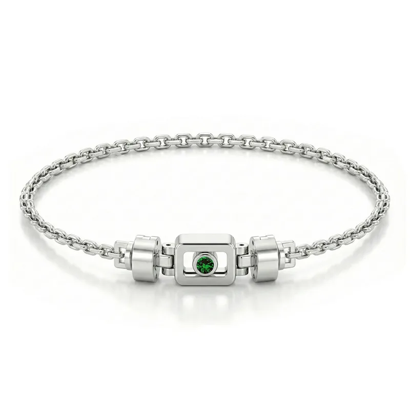 Tsavorite 925 Silver with Silver Link XOXO Bracelet