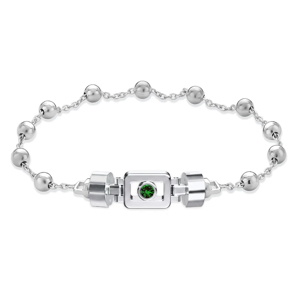 Tsavorite 925 Silver with Silver Link XOXO Bracelet, view 4 – Viktor Alexander