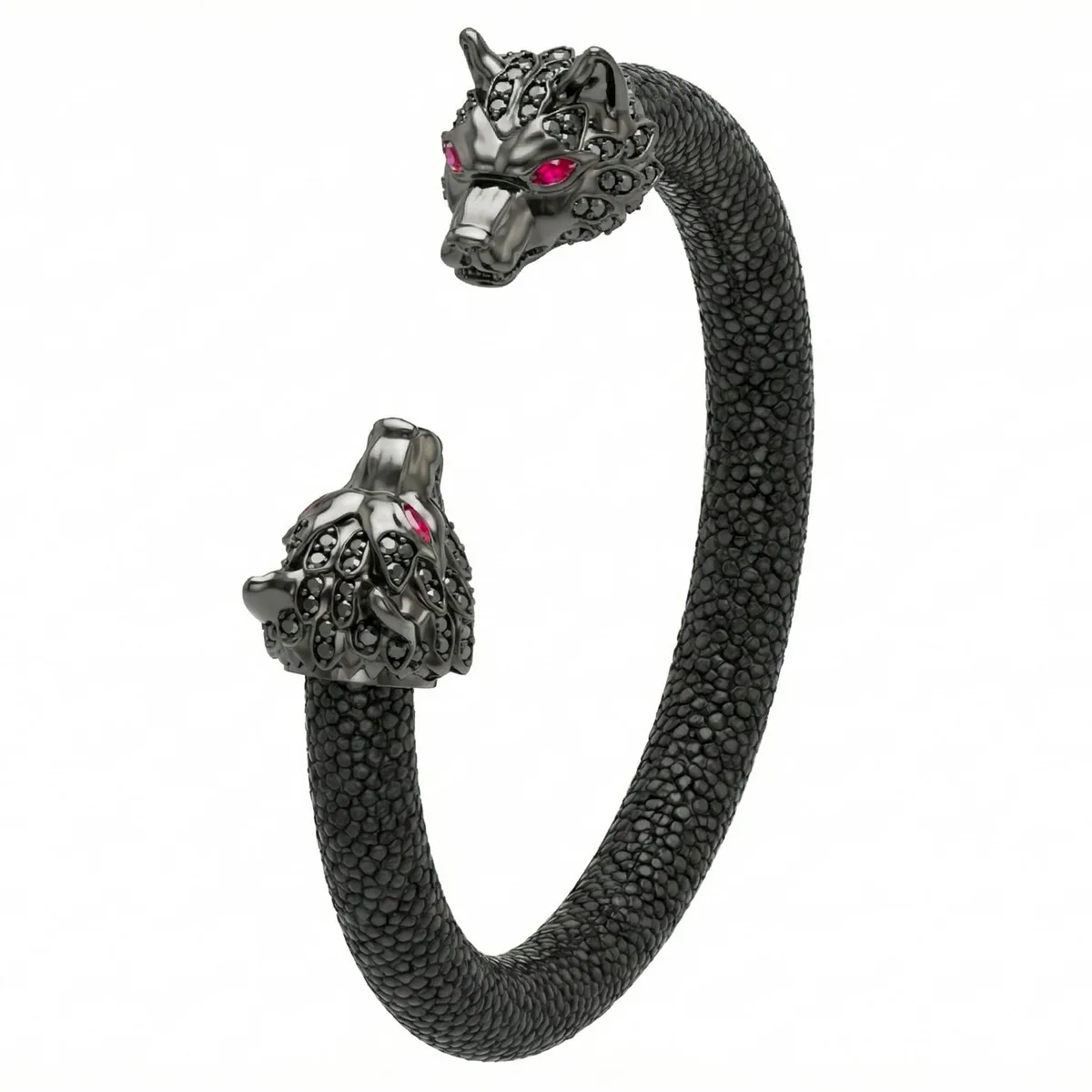 Wolf 925 Black Spinel & Ruby Stingray Bracelet White Gold – Viktor Alexander