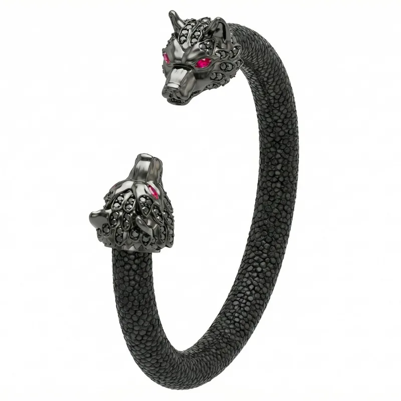 Wolf 925 Black Spinel & Ruby Stingray Bracelet White Gold