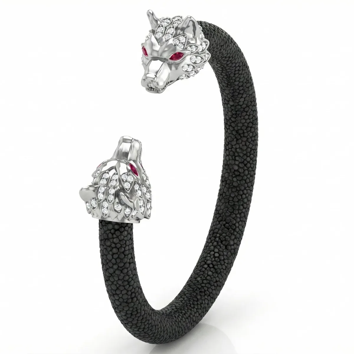 Wolf 925 White Sapphire & Ruby Stingray Bracelet White Gold – Viktor Alexander