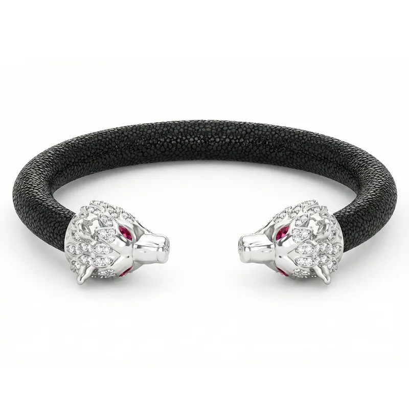 Wolf 925 White Sapphire & Ruby Stingray Bracelet