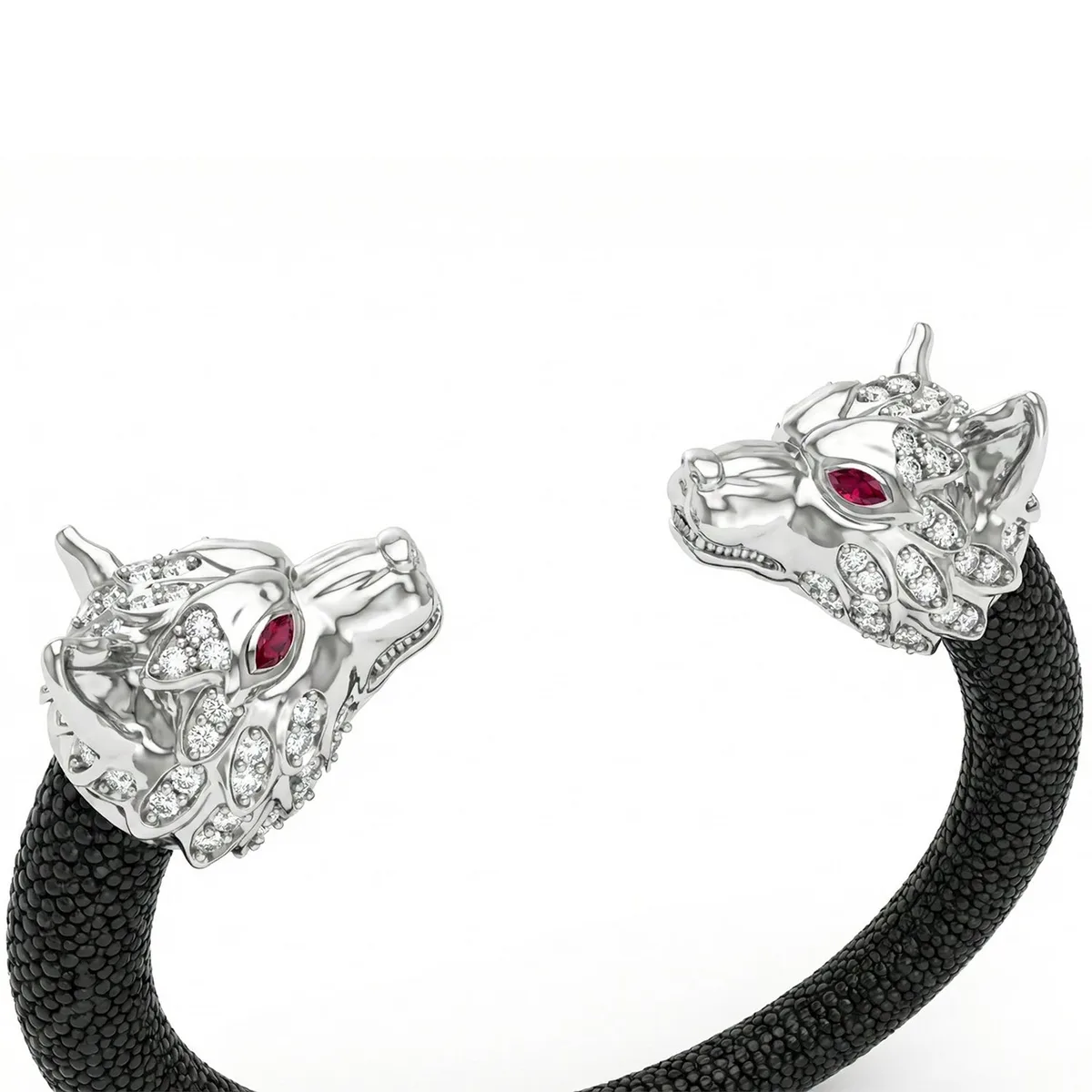 Wolf 925 White Sapphire & Ruby Stingray Bracelet, view 4 – Viktor Alexander