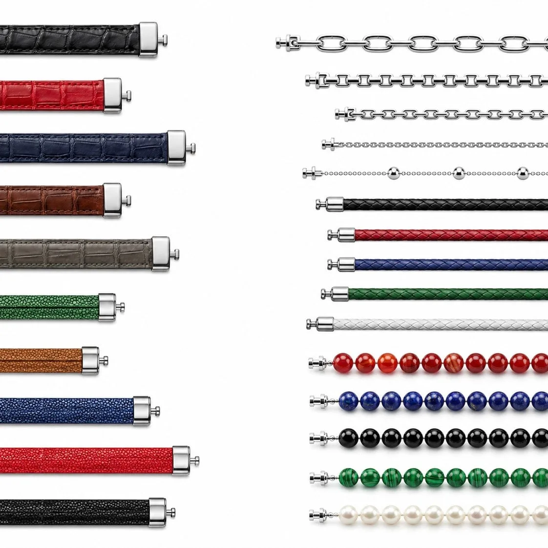 Viktor Alexander Regalia straps: alligator, stingray, braided calf, nylon, gemstone beads and 925 silver chain