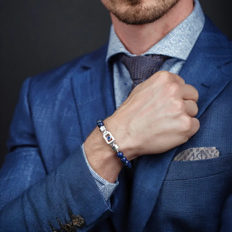 Blue Sapphire 925 silver with Gemstone XOXO bracelet worn on the wrist – the XOXO couple and friendship bracelet by Viktor Alexander