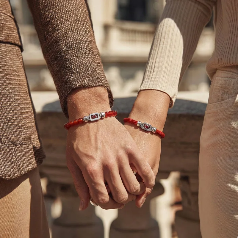 Ruby 925 silver with Gemstone XOXO bracelet worn on the wrist – the XOXO couple and friendship bracelet by Viktor Alexander